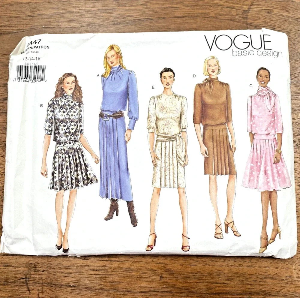 Vogue Sewing Pattern 2447 Midi Dress Blouson Drop Waist Y2K 2000s sizes 12-16